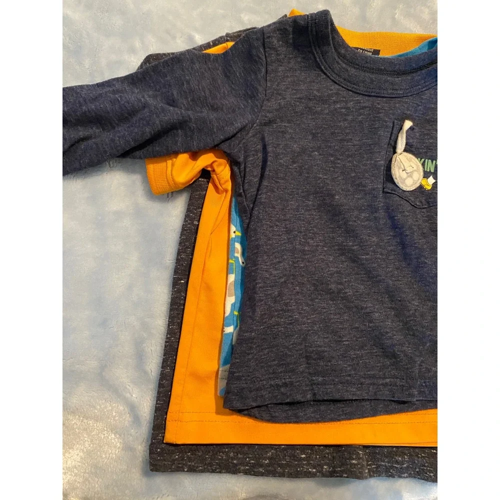 Baby Boy 12M Shirt Bundle Carters Nautica Cat & Jack 4pc Set Orange Blue Grey